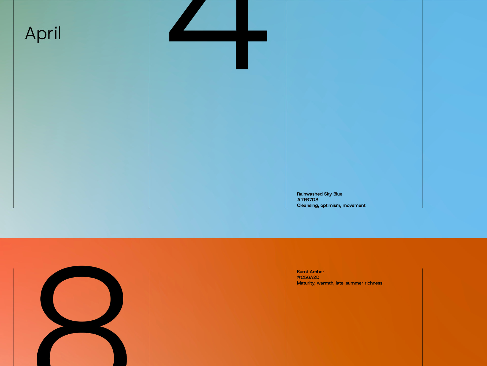 Close-up of the April and August wallpapers showing colour names and typography